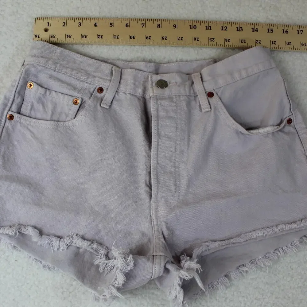 Levi's 501 Denim Micro Shorts Womens 31 Light Purple Jean Button Fly Festival